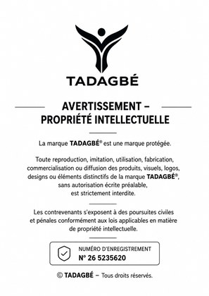 Avertissement de propriété intellectuelle de la marque TADAGBÉ